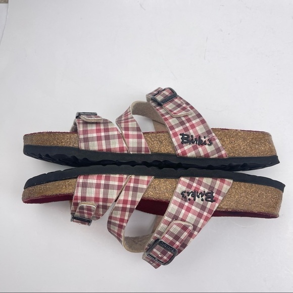𝅺Birki’s Birkenstock Red Plaid Print Slide Sandals Women’s Size EU 37 US 6 - Picture 8 of 11